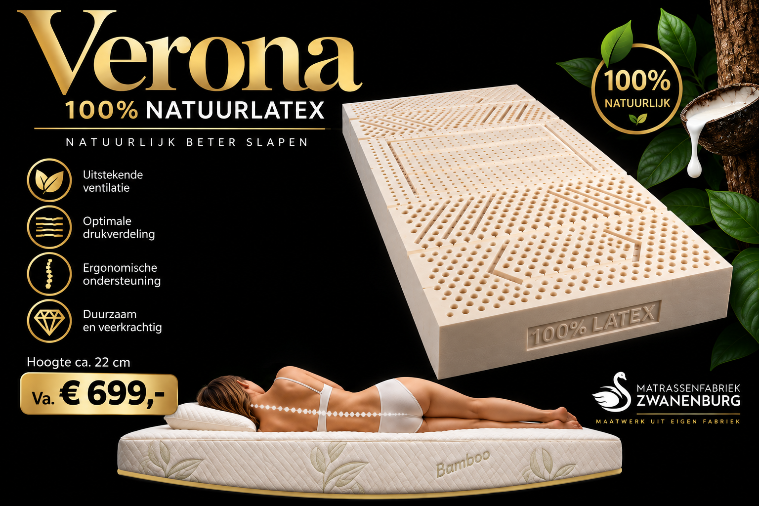 Verona 100% natuurlatex c.a. 22 cm