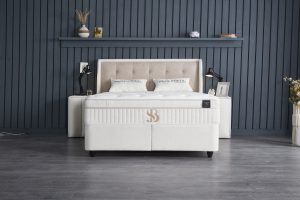 SKYBEDD® Perlabedd beige boxspring met opbergruimte