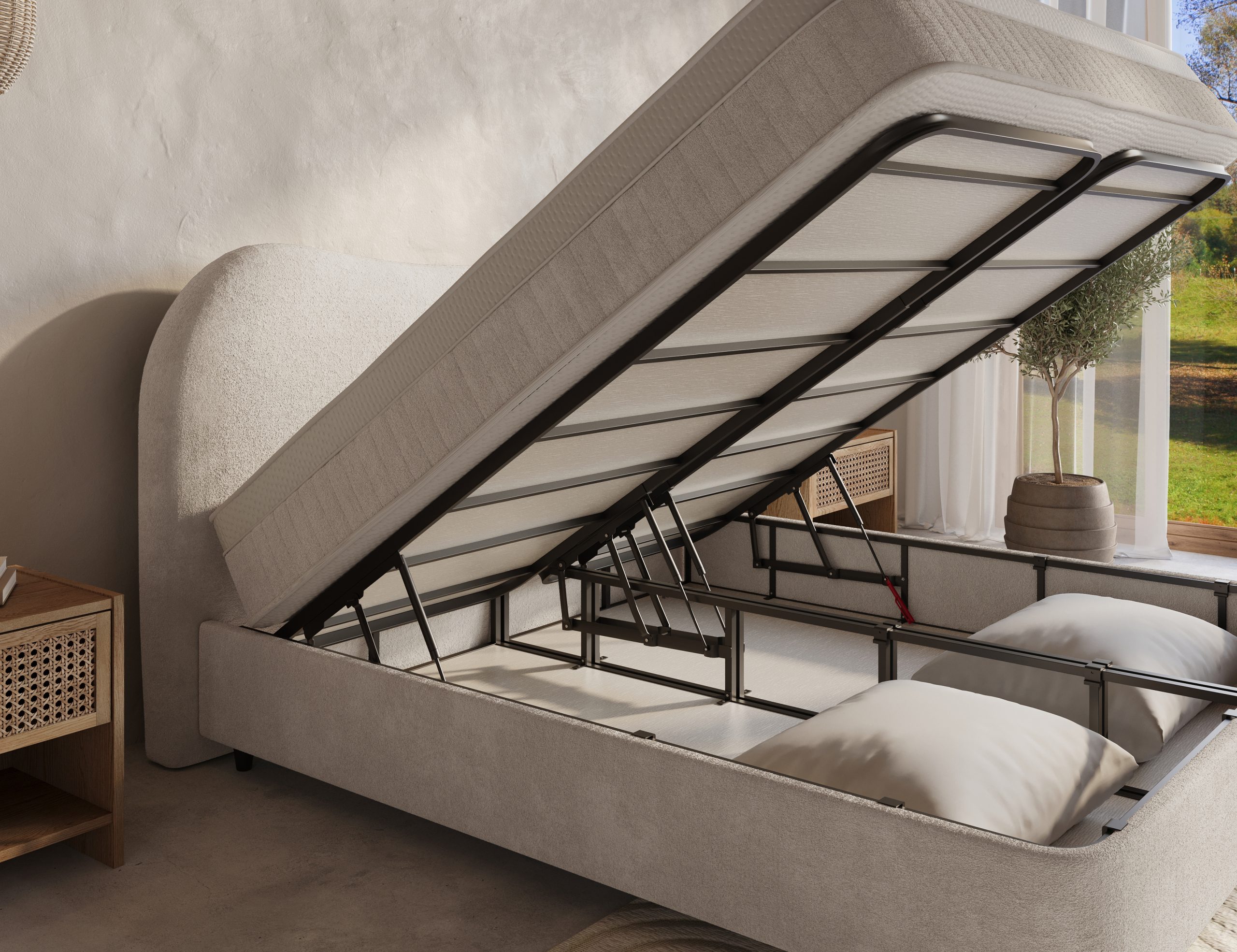 Opbergboxspring Arcus Off-White - Leverbaar in 140 - 160 - 180 x 200 cm incl. matras