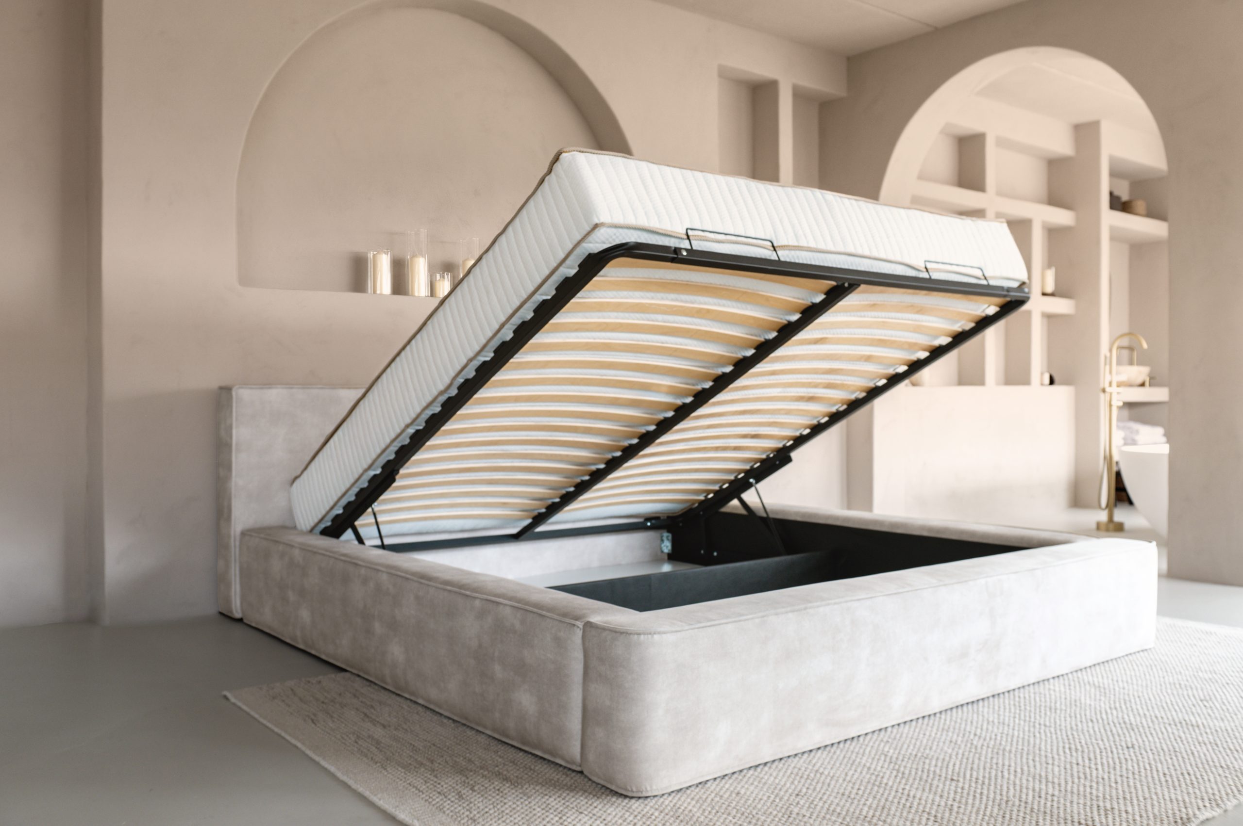 Adore bed met Opbergruimte Pearl Velvet Beige excl. matras - Leverbaar in 140-160-180×200