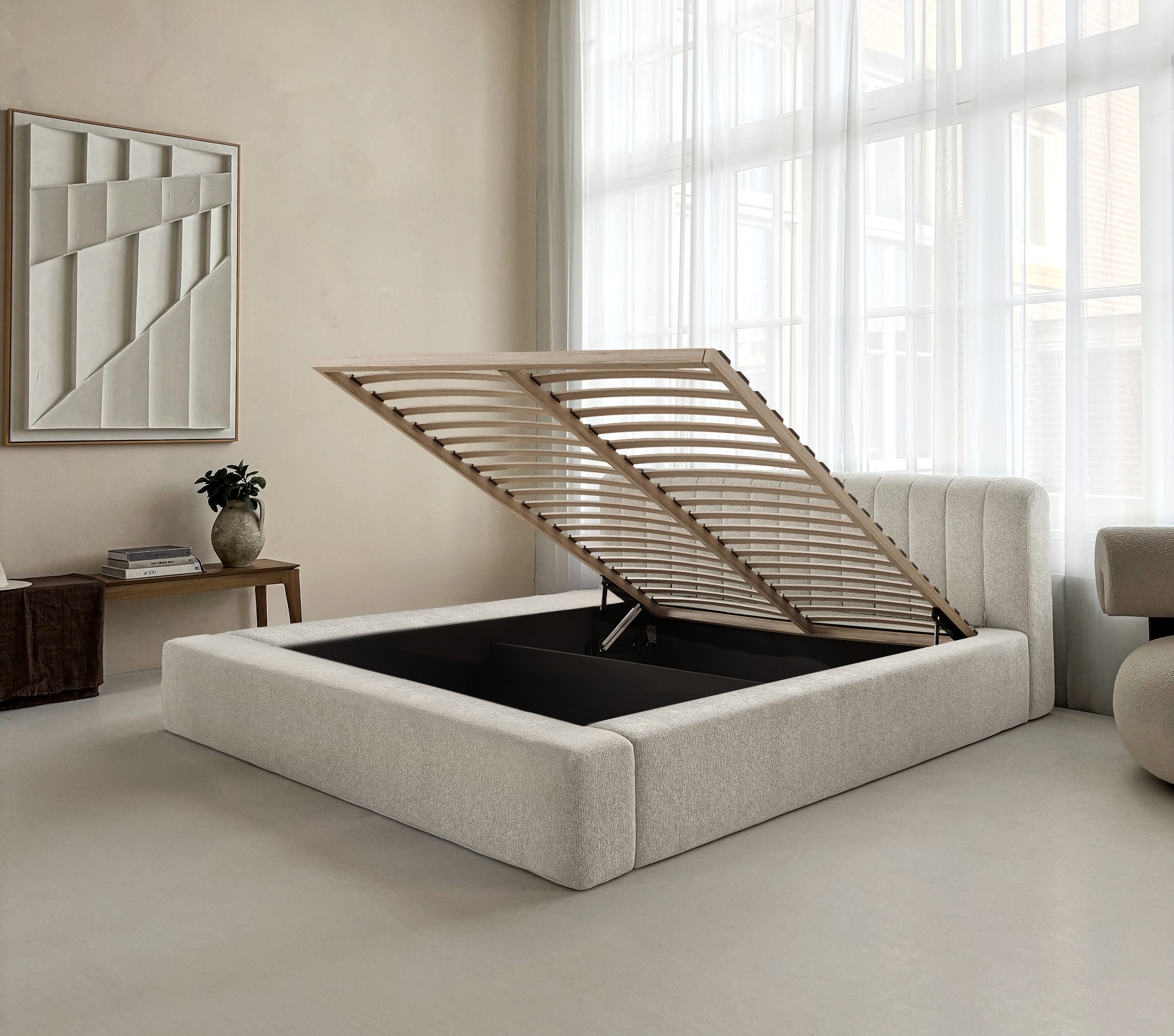 Adore bed met Opbergruimte Edira Beige zonder matras Leverbaar in 140 x 200 -160×200 en 180×200