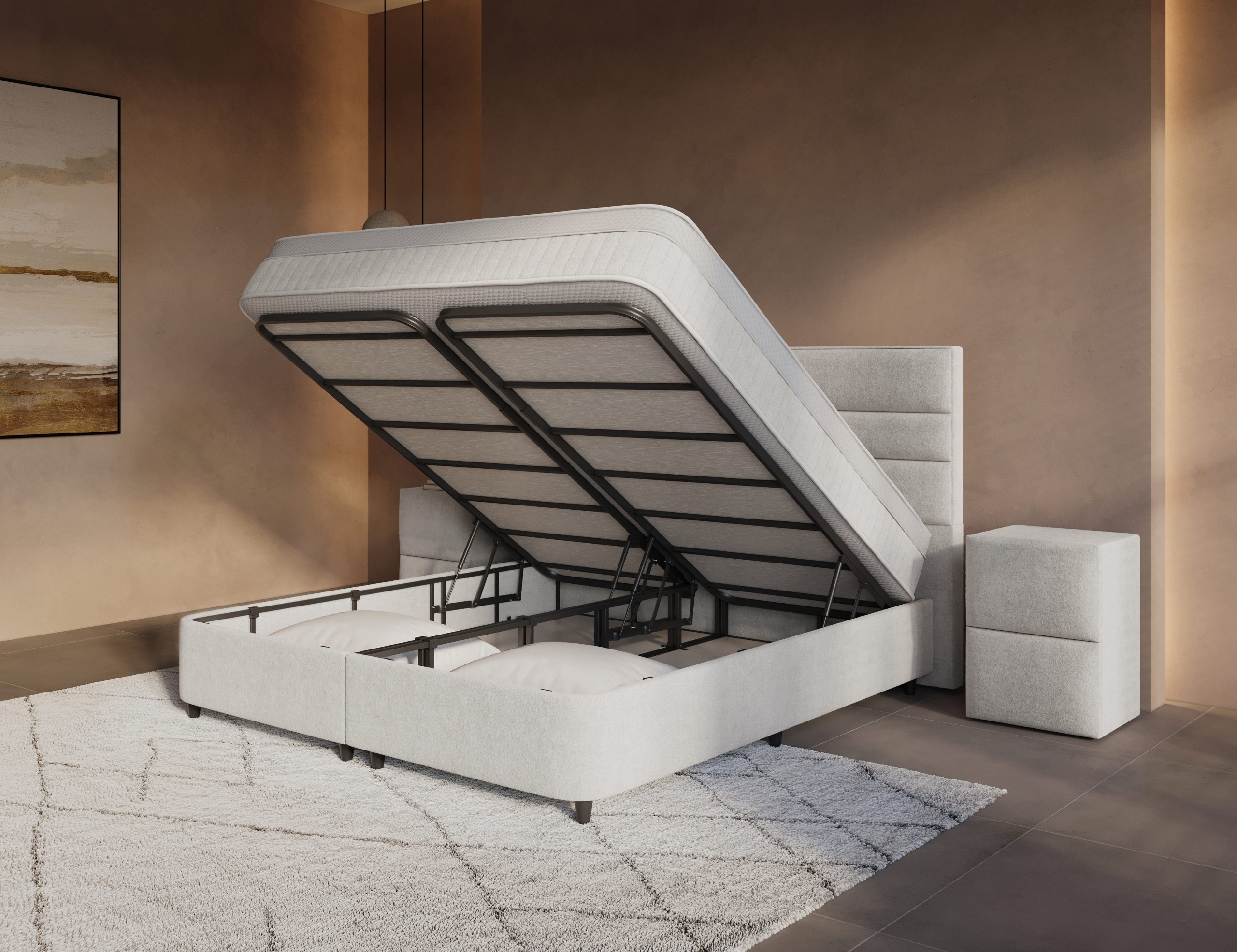 Opbergboxspring Horizon Off-White - Leverbaar in 140 - 160 - 180 x 200 cm incl. matras