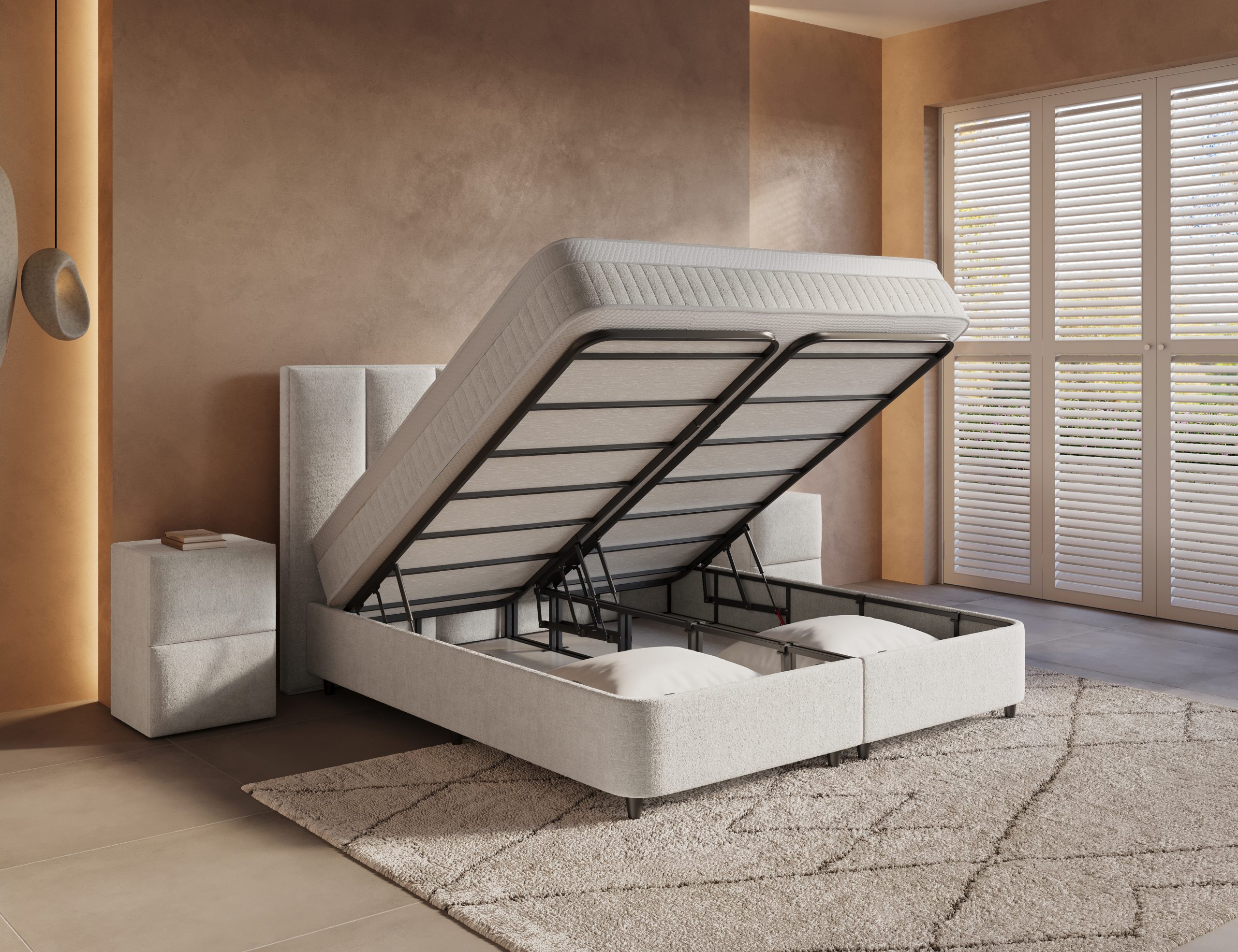 Opbergboxspring beige Linea - Leverbaar in 140 - 160 - 180 x 200 cm incl. matras