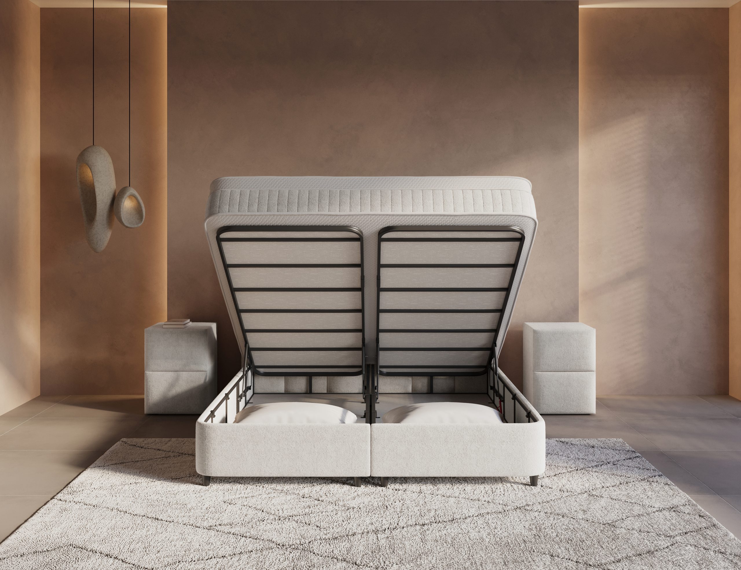 Opbergboxspring beige Linea - Leverbaar in 140 - 160 - 180 x 200 cm incl. matras