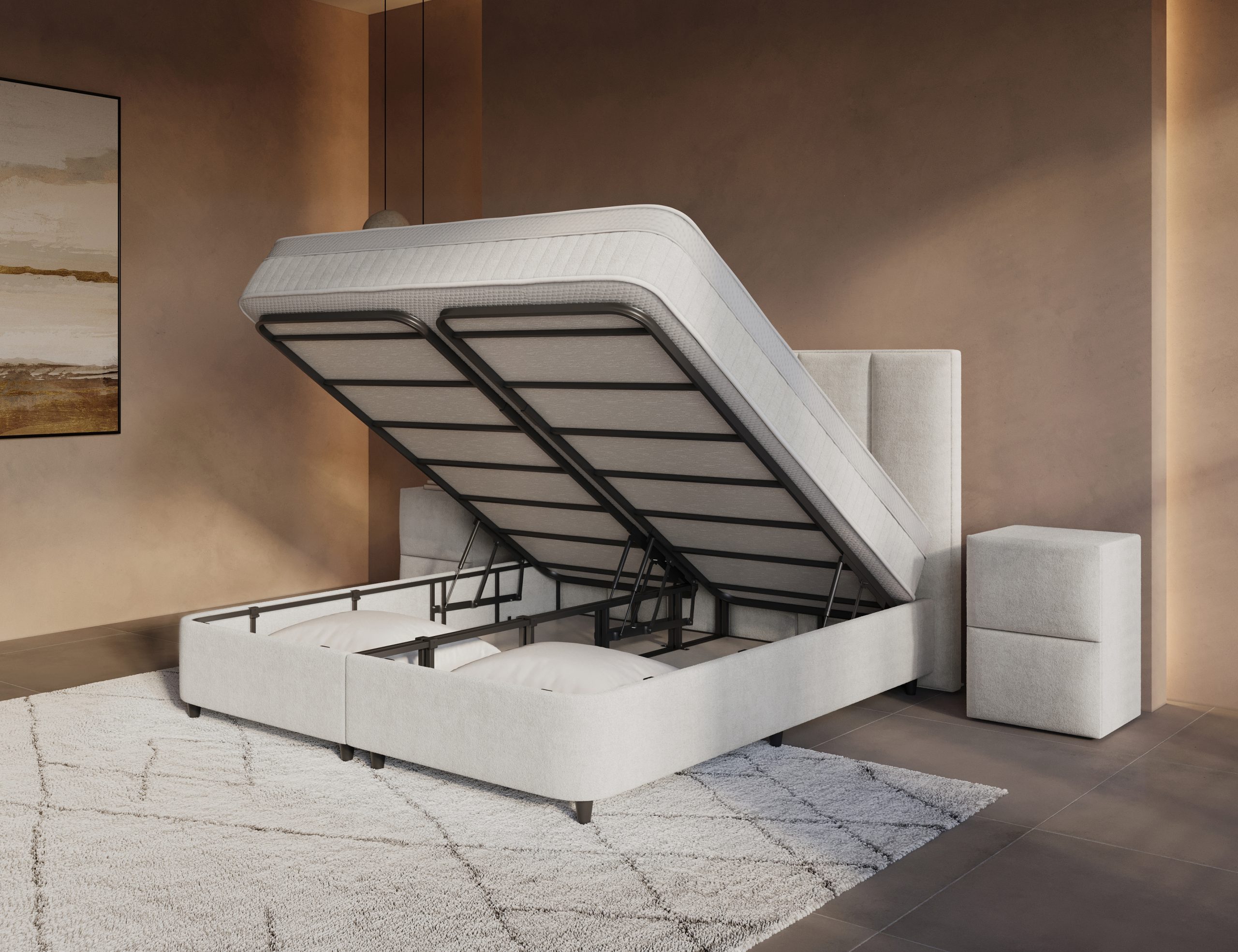 Opbergboxspring beige Linea - Leverbaar in 140 - 160 - 180 x 200 cm incl. matras