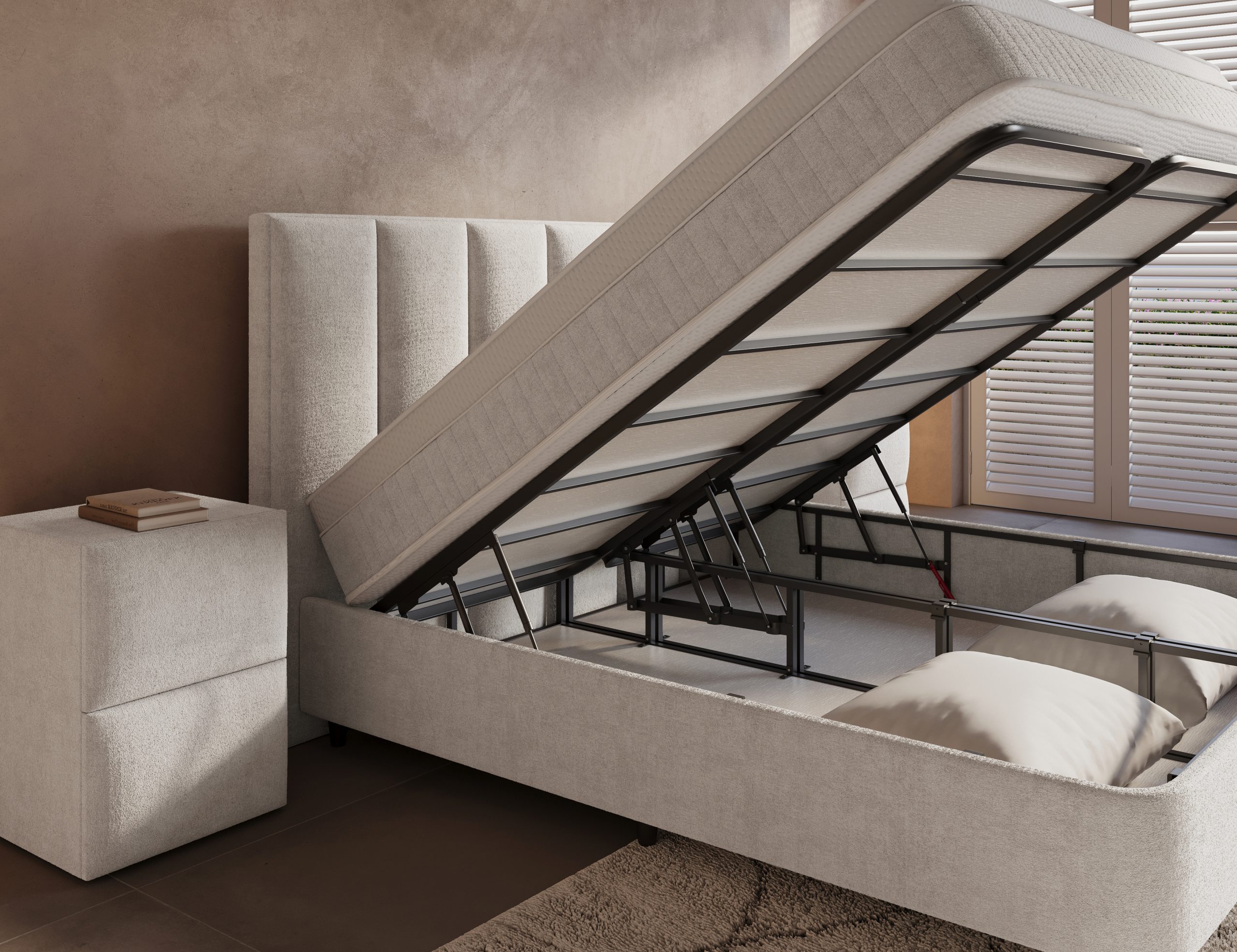 Opbergboxspring beige Linea - Leverbaar in 140 - 160 - 180 x 200 cm incl. matras