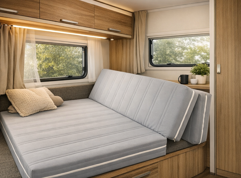 opklapbaar matras op maat gemaakt in caravan
